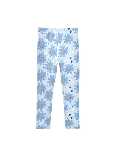 Girls Leggings White Blue Daisy Flower Toddler Girls Clothes Toddler Comfortable Bottoms Girl Leggings 3-4T2