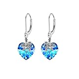 Turtle Heart Crystals Earrings for Women Girl Sterling Silver Leverback Dangle Drop Earrings Animal