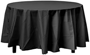 12-Pack Premium Plastic Tablecloth 84in. Round Table Cover - Black