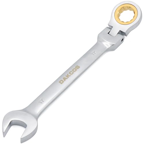 DAKCOS Flexible Head Ratchet Combination Wrench Spanner 17mm Chrome Vanadium Steel
