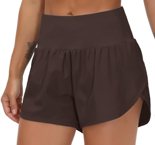 Image of THE GYM PEOPLE Womens High Waisted Running Shorts Quick Dry Athletic Workout Shorts with Mesh Liner Zipper Pockets