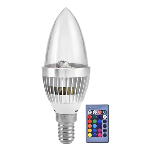 Greensen Candle Light Bulbs, E14/E12 3W RGB Color Changing Candle Light Lamp Bulb +Remote Control Kit Flood Light Bulb Color Changing Light Bulb, 12, Timer, Remote Control(E14 Transparent
