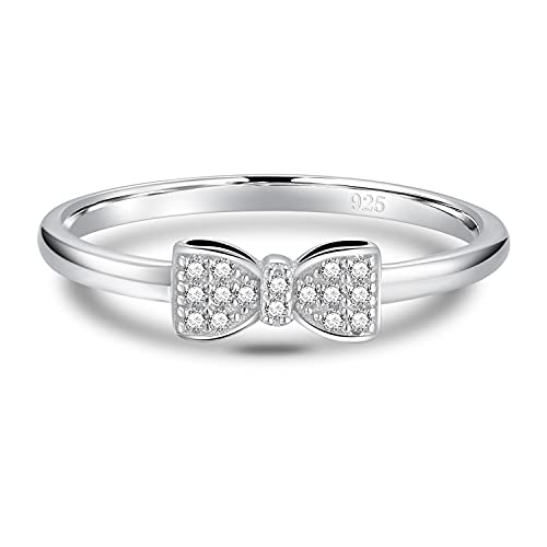 Boruo 925 Sterling Silver Ring, Classic Bow Forever Love Knot Promise Rings Cubic Zirconia Cz Wedding Band Size 8 #TOP1