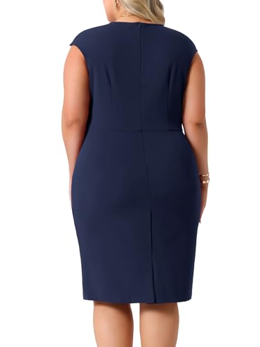 Image of Agnes Orinda Plus Size Sheath Dresses for Women Notched V Neck Sleeveless Business Pencil Work Dress