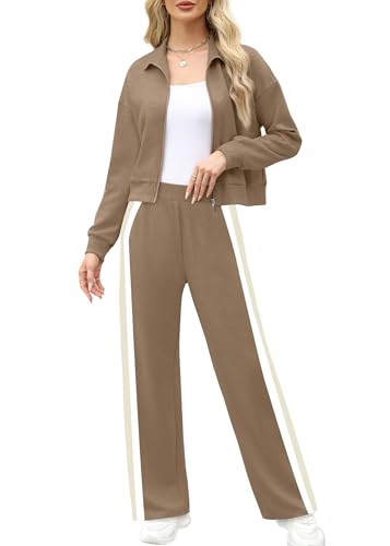 Image of XIEERDUO Lounge Sets for Women 2025 Sweatsuit 2 Piece Outfits Sweatshirt Wide Leg Sweatpant Tracksuit Matching Set