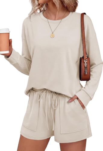 Ekouaer Women's Lounge Sets Pajamas 2026 Fall Long Sleeve Top&Shorts XS-XXL