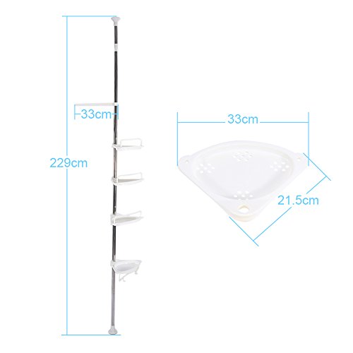 Estanteria Ducha Triángulo, Estante de Baño 4 Estantes Altura Ajustable Estantes para Esquinas Pared Baño Telescópica No… - Imagen 3