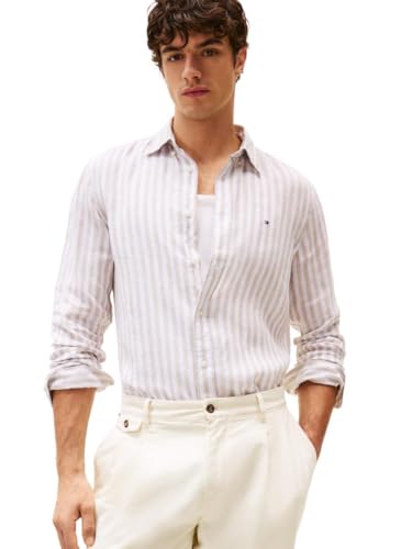 Image of Tommy Hilfiger Men's Long Sleeve Casual Linen Button Down Shirts in Regular Fit