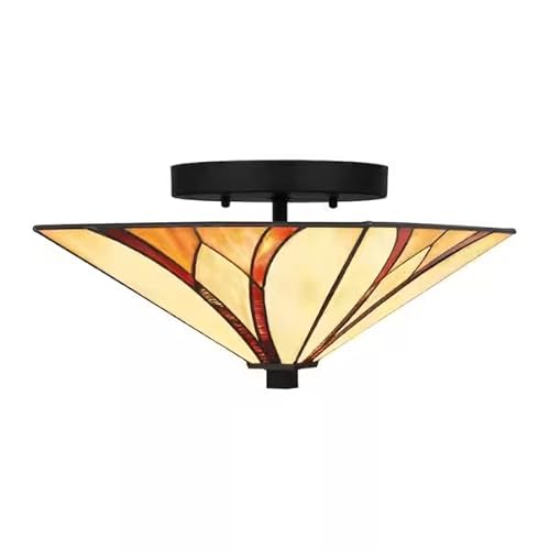 Tiffany Style Semi-Flush Mount Piramide Ceiling 2-Light Fixture with Geometric