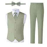 Boys Suits Size 8, Kids Green Wedding Tuxedo Suit Set Ring Bearer Outfit, Little Boys Linen Summer Suits for Beach Weddings