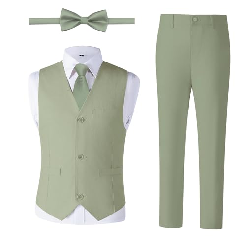Lycody Boys Linen Suit, Toddler Wedding Tuxedos, Teens Boy Suits Set for Kids Beach Summer Outfits, Green, 8