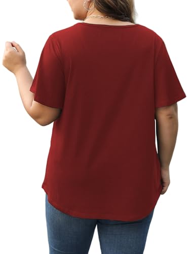 VISLILY Womens-Plus-Size-Summer-Tops 2025 Pleated V Neck T Shirts Short Sleeve Blouses Ruffle Flowy Tunics XL-5XL2