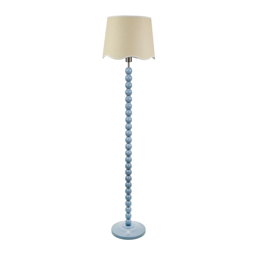 Valuelights Unisex Pale Blue Bobbins Powder Blue Floor Lamp W/ Linen Scallop White Trim Shade In