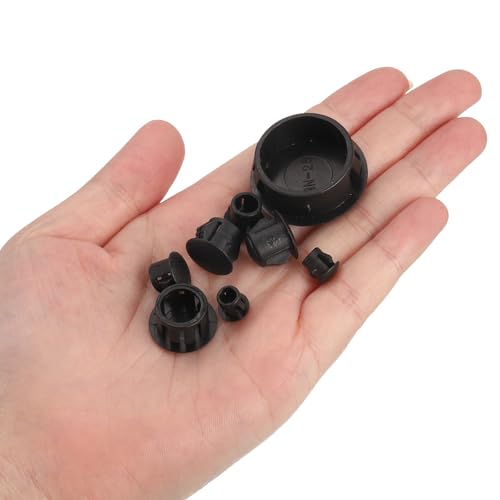 Image of uxcell Plastic Hole Plugs, 155Pcs 6 Sizes 3 /16 inch 1 /4 inch 5 /16 inch 3 /8 inch 1 /2 inch 1 inch Flush Type Panel Snap in Knockout Locking Plugs for Furniture Panels, Black