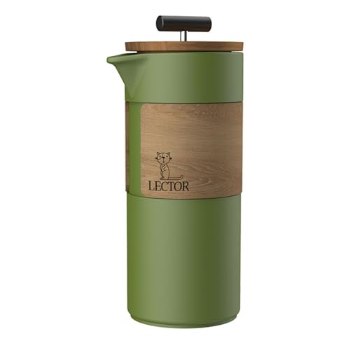 Image of LECTOR Atlantis French Press Coffee Maker | 450ml Capacity | Premium Ceramic Body with Natural Wood Sleeve & Lid | Manual Brewer for Coffee & Tea | Strong Ceramic Build, Superior Filtration (Green)