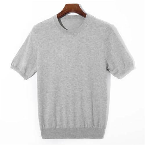 Men’S O-Neck Silk Wool Short Sleeve Pullover Knitted Sweater Thin Casual Loose Fit Solid Color Basic Jumper Tops4