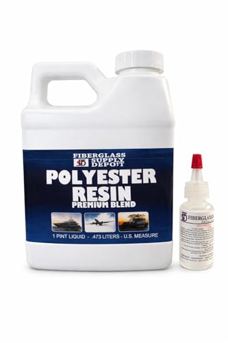 Fiberglass Supply Depot Premium DCPD ISO Blend Polyester Resin with 15cc MEKP Hardener Marine & Automotive Laminating Resin for Fiberglass Mat Biaxial & Cloth (Pint)