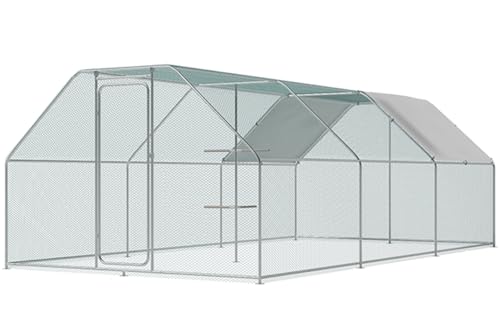 Chicken Coop Large Metal Chicken House/Pen with Climbing Frame for 15-20 Chickens, Outdoor Walk-in Poultry Cage Flat Shape for Ducks, Rabbits, Dogs Etc, 236' x 117.6' x 78.7' - 2 Box Set