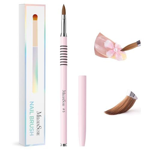 MelodySusie 3D Kolinsky Acrylic Nail Brush Professional Nail Art Sculpture Brush with Pink Metal Non-Slip Grip Handle for Acrylic Application 3D Nail Art Flower Designs Size 5