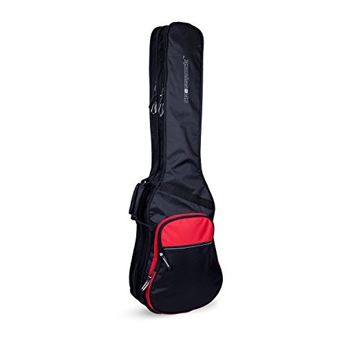 Image of Crossrock CRSG106DBBR Double 2x Bass Guitar Gig Bag -With Padded Adjustable backpack Straps, Black /Red
