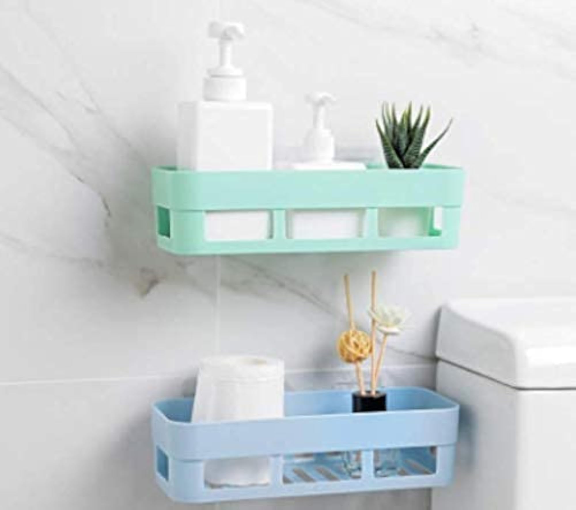 Self Plastic Shower Corner Caddy Shelf Rack with Magic Sticker