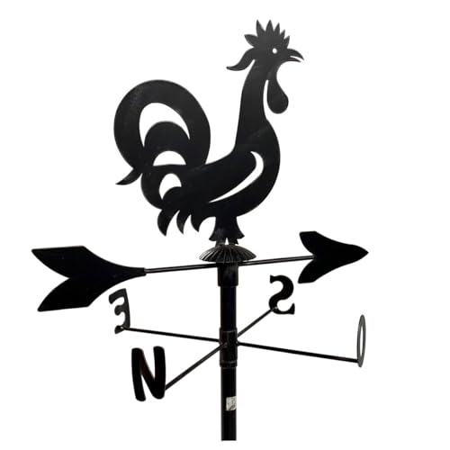 ARTERAMEFERRO Banderuola Galletto Segnavento Grande in Ferro Battuto con Punti Cardinali, Nero-Argento, 65x65 cm