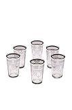 Orientalische verzierte Teegläser Set 6 Gläser bunt Gold | Marokkanische Tee Gläser 6 Farben Deko orientalisch | 6 x Orientalisches Marokkanisches Teeglas verziert | Muster auswählen (weiss)