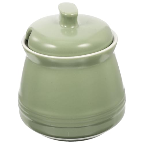 iplusmile Tarro Cerámico Cuchara y Tapa Bote De Almacenamiento Para Especias y Azúcar Frasco De Condimentos Para Cocina Color Verde Manzana Para Guardar Sal y Condimentos Domésticos