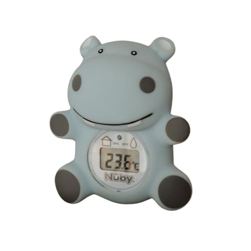 Nuby Hippo Baby Bath Thermometer – Digital Thermometer with Easy to Read Screen | BPA Free | Bath & Room Thermometer | Suitable from Birth (Blue)