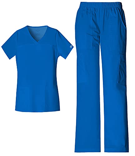 Ensemble médical pour femme avec haut col en V et pantalon cargo bleu roi Cherokee taille XS