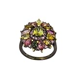 Ring aus 925er-Sterlingsilber mit Peridot und Turmalin für Damen, natürlicher Edelstein, handgefertigt, Weihnachtsgeschenk, W 1/2, Edelstein, Peridot, Turmalin