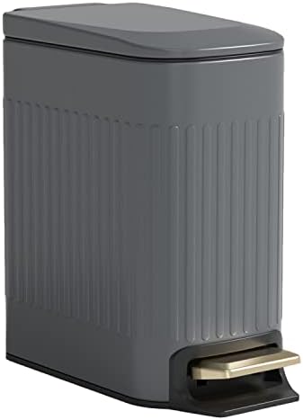 Small Bathroom Trash Can with Lid-1.3 Gal Stainless Steel Step Pedal Trash Can Narrow Metal Wastebasket-Slim Rectangle Garbage Container Bin with Inner Bucket for Bedroom Office Kitchen Toilet-Grey