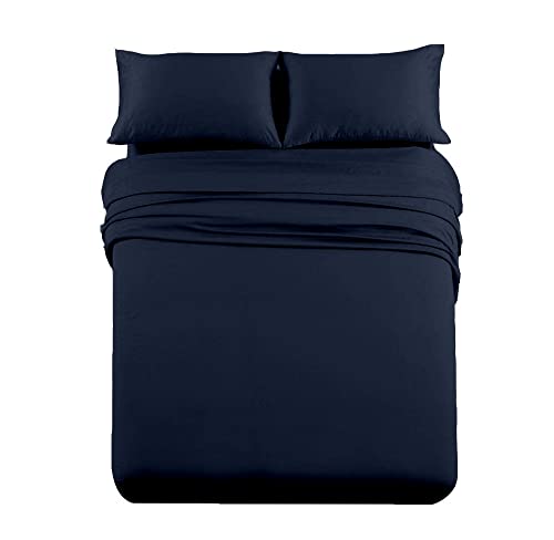 Image of Cottingon 4 Pieces Rv Bunk Bed Cot Sheets 28 X 75, Luxury Soft Microfiber Bed Set for Campers fits 6 to 10 Inches Deep Pocket Mattress, Navy Blue