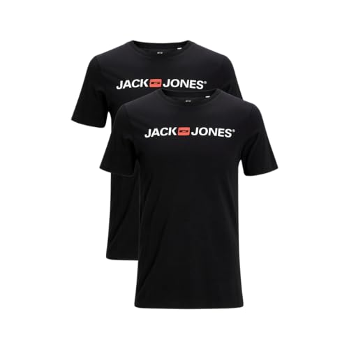 JACK & JONES Herren JJECORP Logo Tee SS Crew Neck 2er Pack T-Shirt, Black/2-PACK W. Black/REG FIT, XL