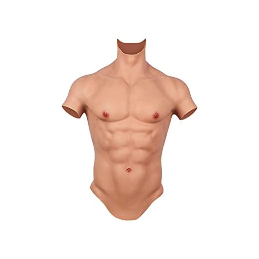 WXYQ Realistisk falsk muskel silikon manlig bröst halv kropp hög krage kostym för cosplay makeup halloween rekvisita manlig shaper starkare,Wheat yellow,L