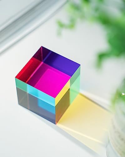 Image of iKeelo Color Cube (70mm) with Stand - Mesmerizing Color Mixing Acrylic Glass Prism for Color Recognition, A Fun Conversation Starter