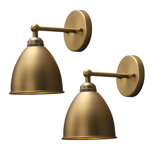Image of Phansthy Industrial Hardwire Wall Sconce Vintage Farmhouse Wall Light Fixture, Right-Angled Wall Lights with Rustic Metal Lampshade for Bedroom, Living Room, Reading, Kitchen (Antique, 2 Pack)