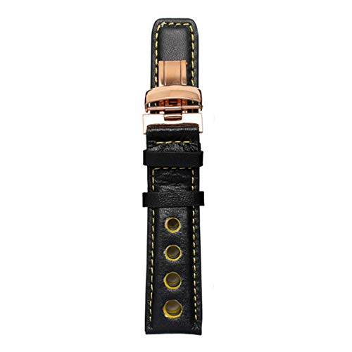 Bracelet de montre en cuir 20 mm noir orange universel boucle papillon acier