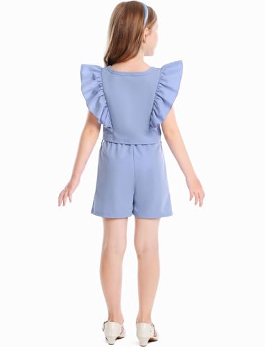 Image of Toddler Girls Two Piece Square Neck with Button Ruffled Sleeveless Top and Bow Tie Waistband Short Sets