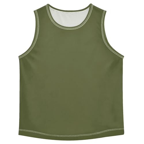 Army Green Boys Tank Tops, Sleeveless Quick Dry Workout Tank Undershirts for Sports Practice, 3-15 Y