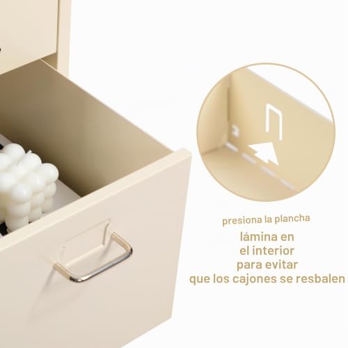 Miniatura 4 de Hollyhome Archivador Móvil De 3 Cajones, Organizador De Carpetas Bajo El Escritorio, Armario De Almacenamiento De Metal Con Ruedas Para El Hogar Y La Oficina, Crema