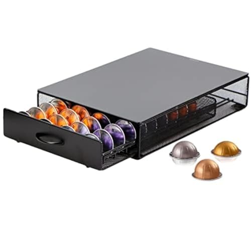 EXZACT Cajón para cápsulas de café compatible con Vertuo, no vendido ni creado por Vertuo, capacidad máxima de 40 cápsulas, soporte para máquina con acabado mate parte superior, dispensador cápsulas
