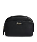 harrods noel Diseño prémium: bolsa de cosméticos clásica negra hecha de piel sintética de alta calidad con elegante marca Harrods en tono dorado