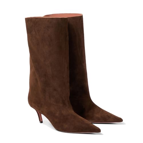 Vertundy Women's Mid Calf Boots Pointed Toe Pull On Wide Calf Kitten Low Heel Short Booties Causal Short Boot Ladies4