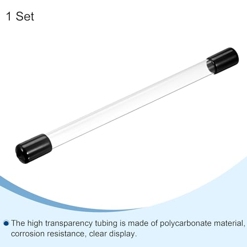 Image of PATIKIL Clear Rigid Tube Round Plastic Tubing with Black Rubber Caps Polycarbonate Water Pipe, 305mm / 12 Inch Length, 11mmx12mm /0.43 inchx0.47 inch, 1 Set