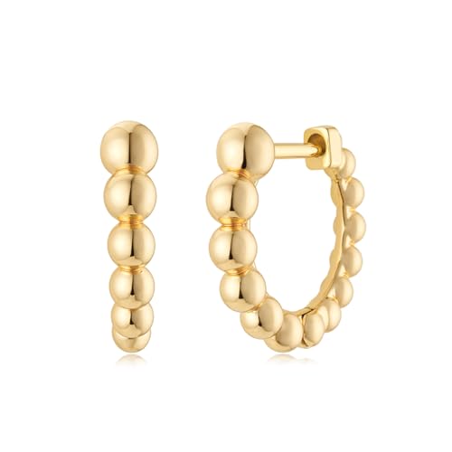MYEARS Women Earrings Gold Huggie Beaded Hoop Ear Stud Cuff 14K Small Simple Hypoallergenic Everyday Jewelry