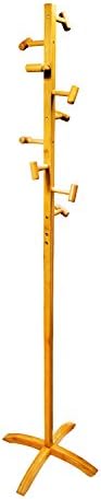 Cyanbamboo Coat Rack Bamboo Standing Coat Hanger Entryway Free Standing Coat Tree Rack 9 Hooks Assembly Storage Rack (Hammer Shape Hooks)
