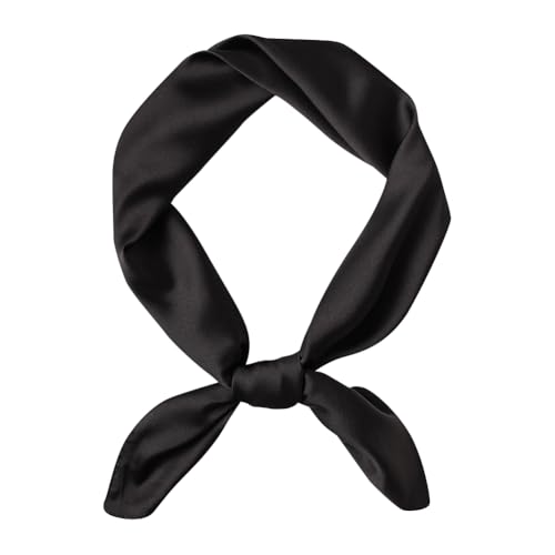 GSHLLO Fashion Satin Neck Scarf Silk Like Square Head Scarf Soft Bandana Scarf Lightweight Neck Wrap Plain Silky Hair Wrap Black