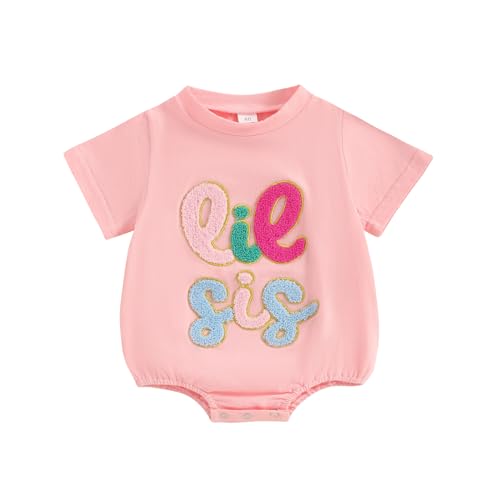 Image of Twopumpkin Newborn Toddler Baby Girl Little Sister Outfit Bubble Romper Big Sister Shirt Matching Outfits Clothes