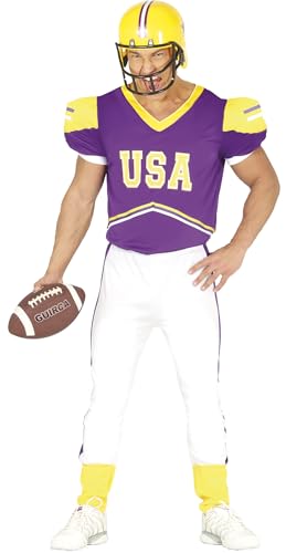 FIESTAS GUIRCA Disfraz de Estrella de Fútbol Americano para Hombre - Uniforme de Quarterback Morado - Disfraces de Rugby Hombre Talla S 46-48